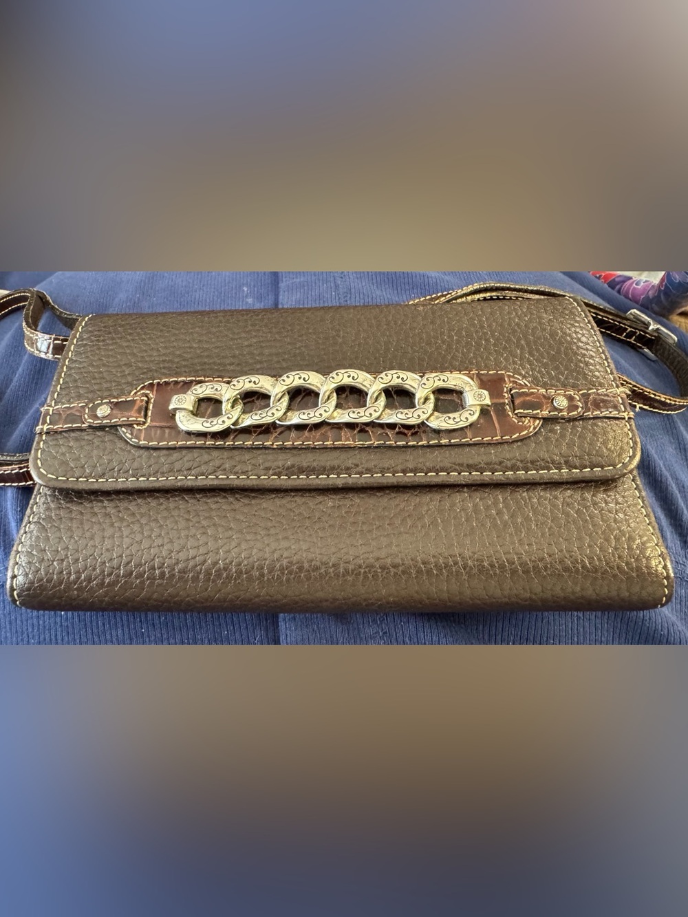 Brighton Women’s Brown Leather Wallet lwith Decorative Silver Chain